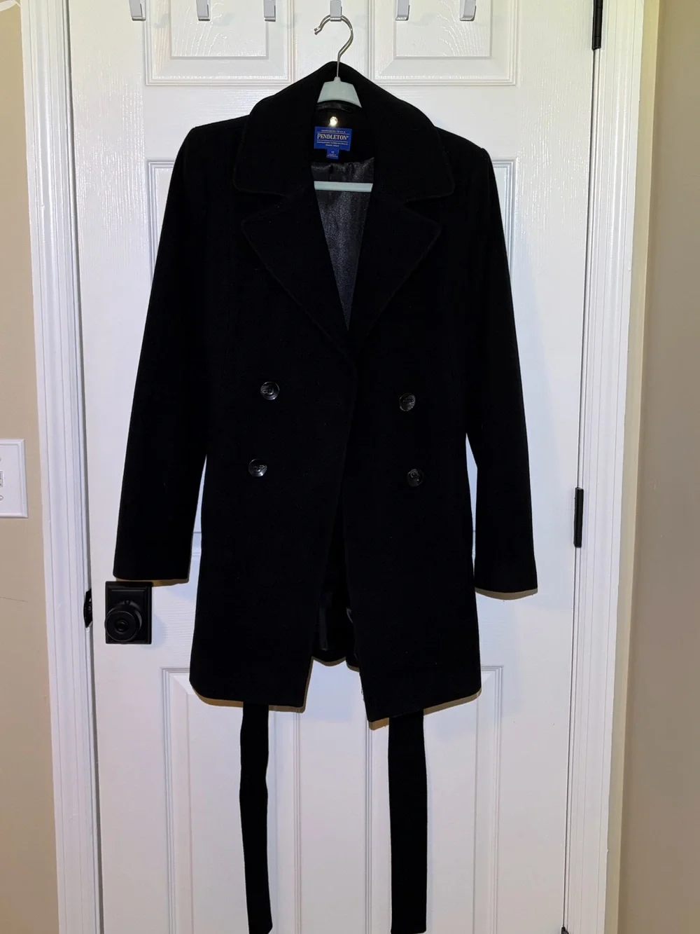 Pendleton Black Double-Breasted Wool Pea Coat with Belt